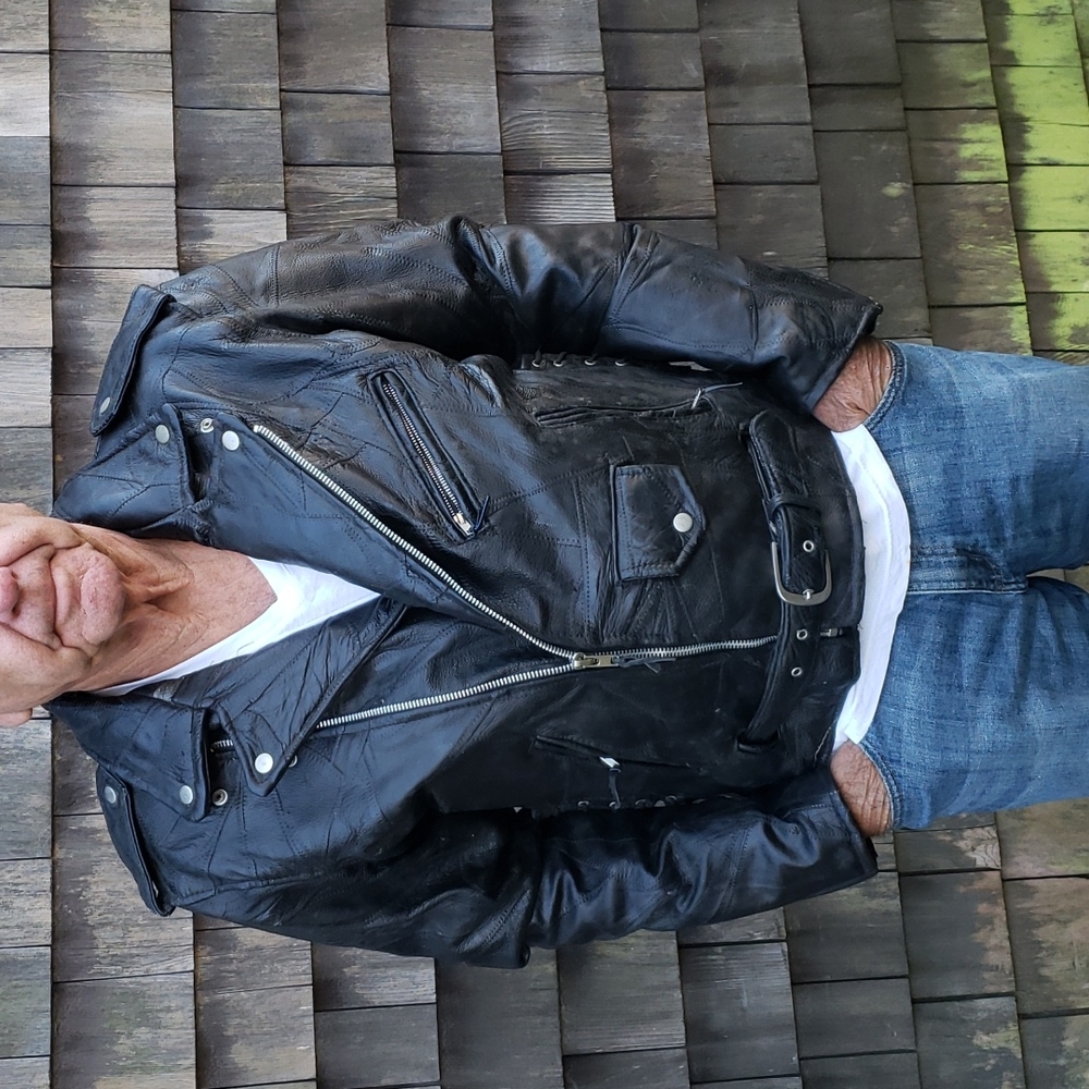 Black Leather Motorcycle Jacket, Size L